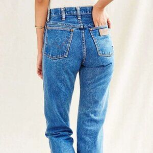 Vintage Wrangler High Rise Denim Straight Leg Jeans Blue Slim Fit Size 7 27